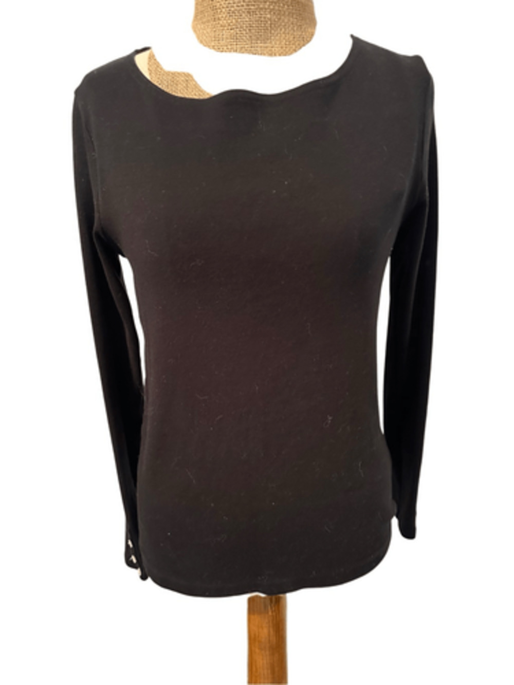 J.crew button sleeve long sleeve top sz small black Boatneck